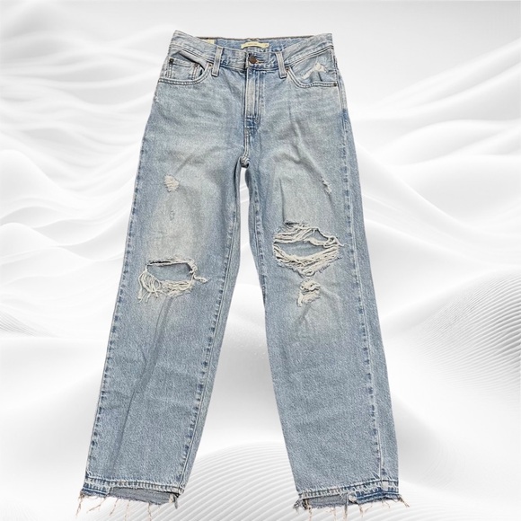 Levi’s Baggy Dad Distressed Jeans, size 25=27X29.5‎ Rips Frayed hem Midrise - Picture 1 of 10